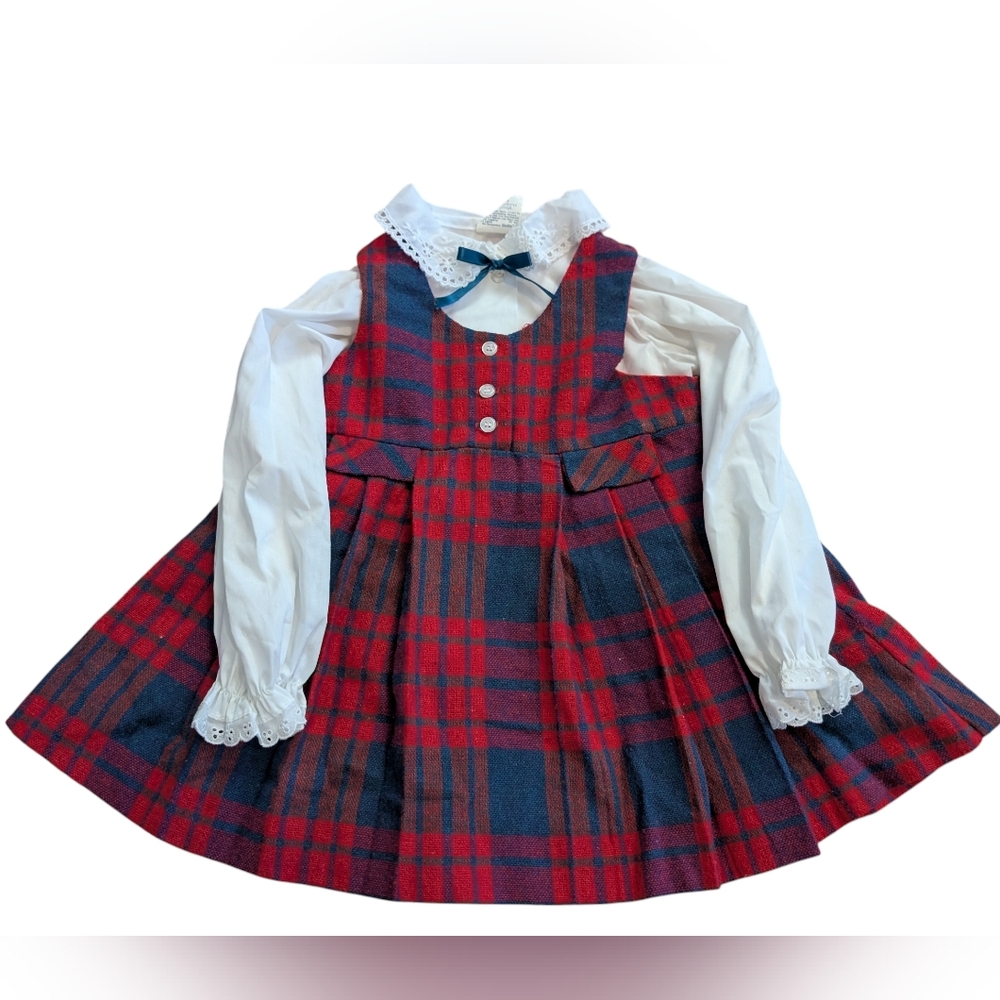 Vintage Good Lad Toddler Dress 3T Red Plaid Jumper & Blouse Set Cotton/Polyester